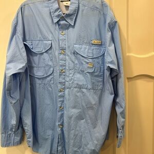 Columbia Light Blue Casual Long Sleeve Performance Fishing Gear Shirt